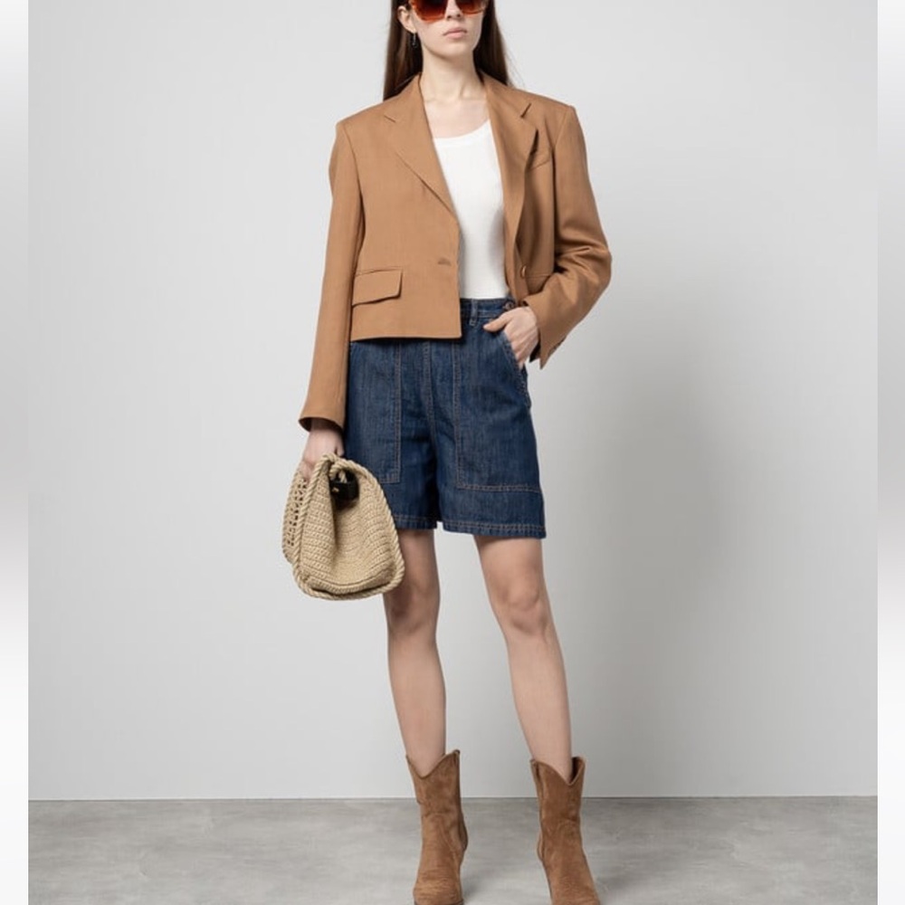 Weekend Max Mara “Elica” Cotton and Linen Blend Denim Shorts